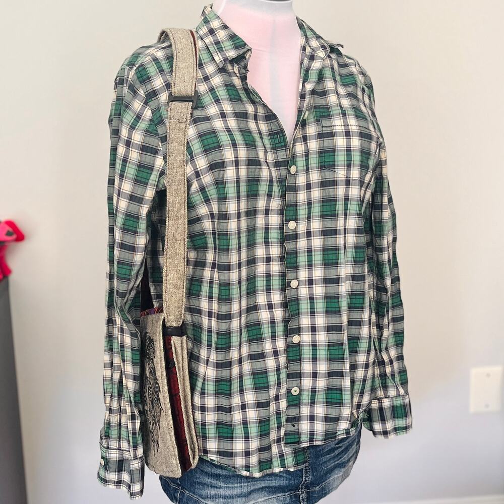 American Eagle | Classic Prep Fit Green Plaid Button Down Flannel | Size L
